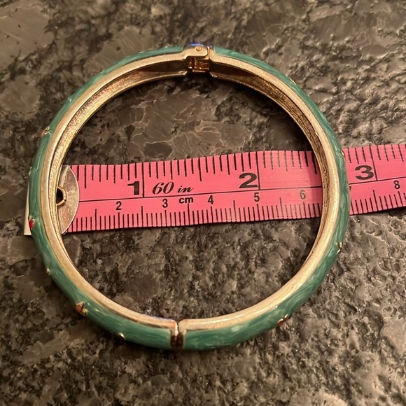 Blue Teal Enamel Hinged Bangle Bracelet - Picture 2 of 6